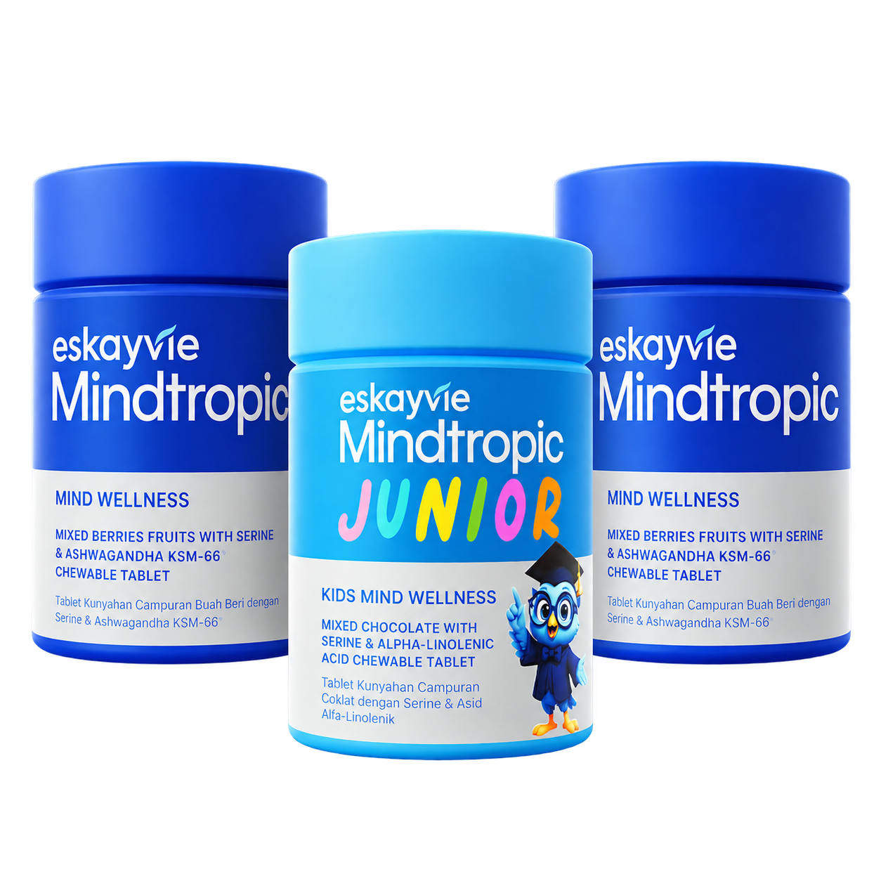 Pakej tiga botol Mindtropic, boleh dicampur Mindtropic Junior